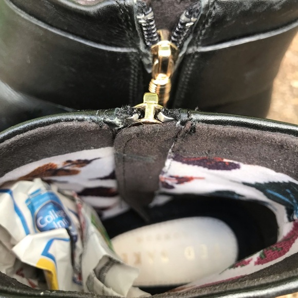 Ted Baker Ankle Boots Booties Black Leather Womens 37 Purple Lucite Buckle - Picture 4 of 11